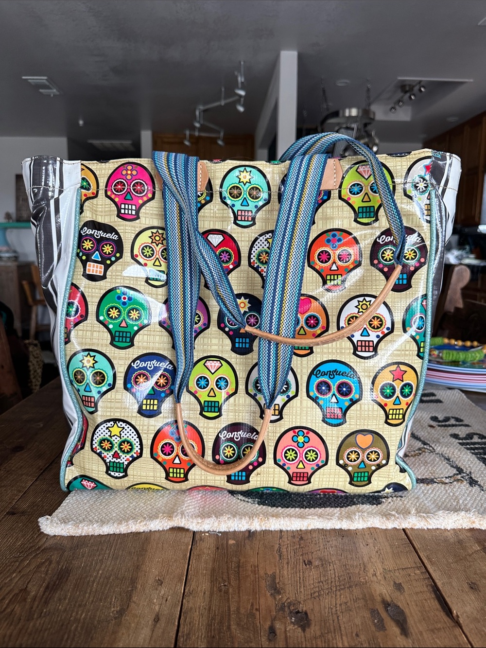 Consuela Cream Multicolor Sugar Skull Large Tote